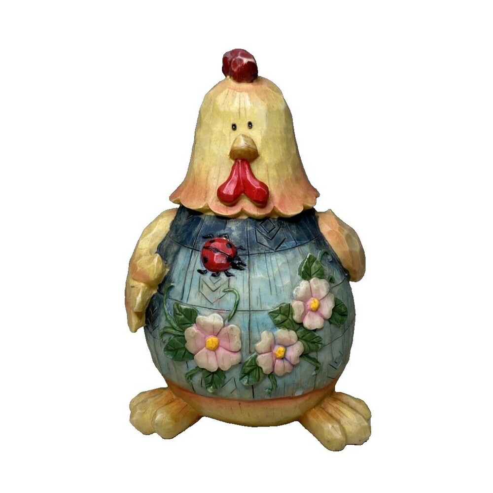 Fat Yellow Rooster Free Standing w/Ladybug/Beatle in His Flowering Clothes